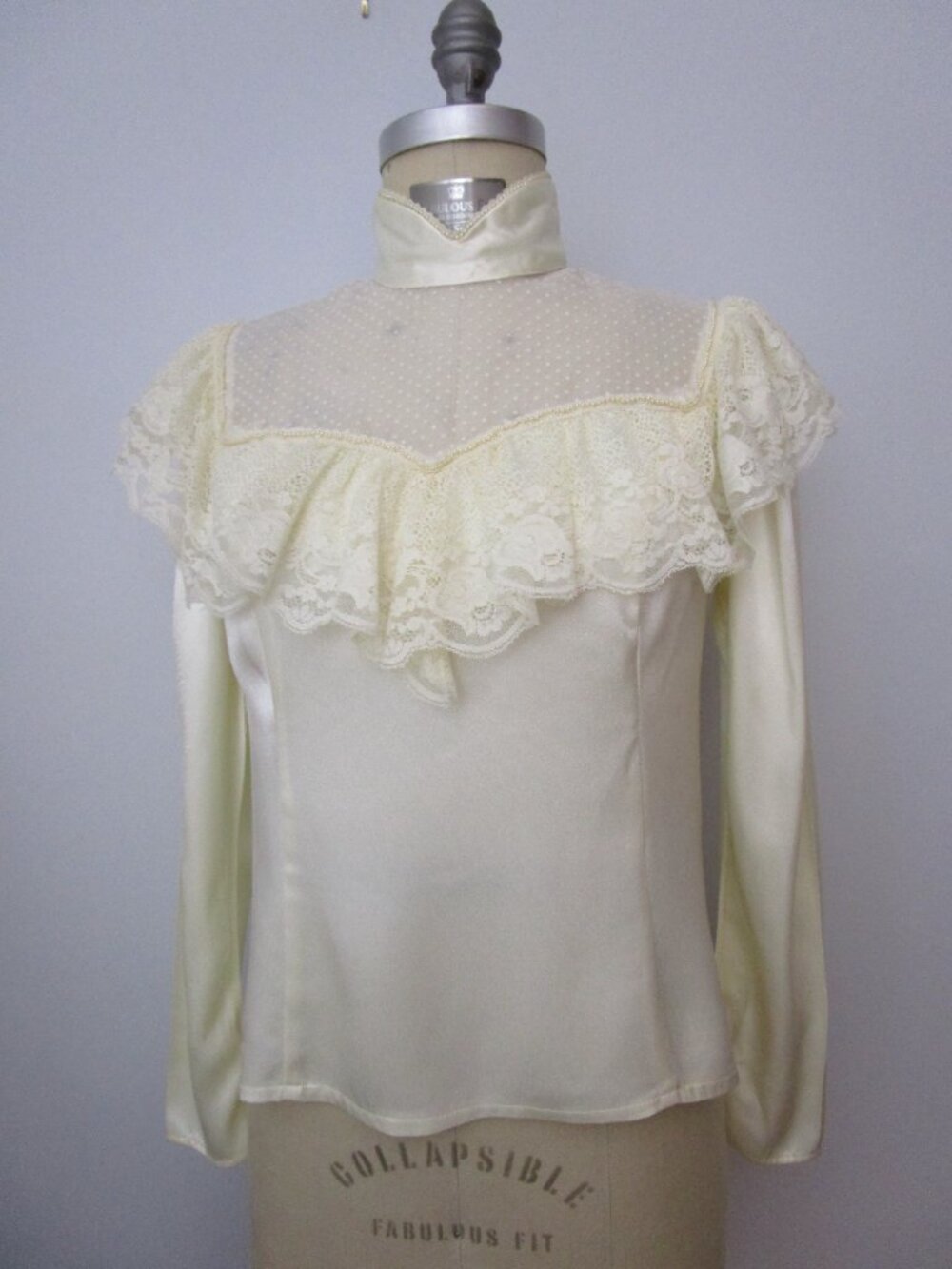 Cream Satin ruffle Lace Blouse Victorian Edwardian Vintage